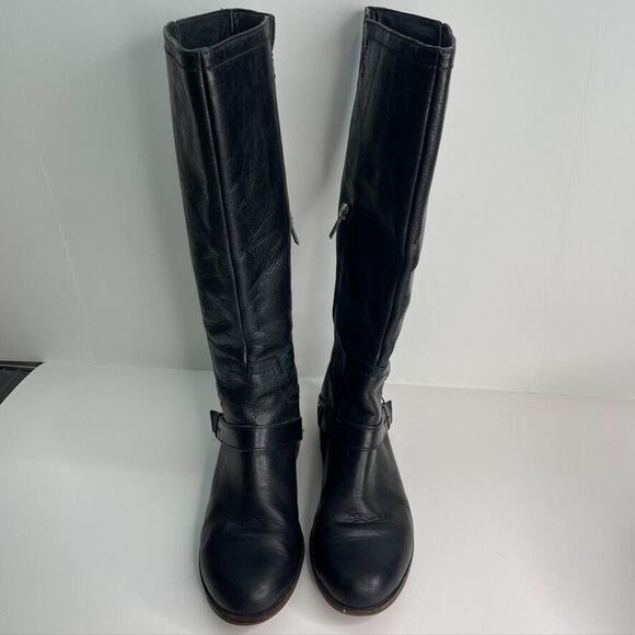 Ugg Womens Boots Sz 7 Channing II Black Leather Harness Knee High Riding Shoes - Picture 3 of 9